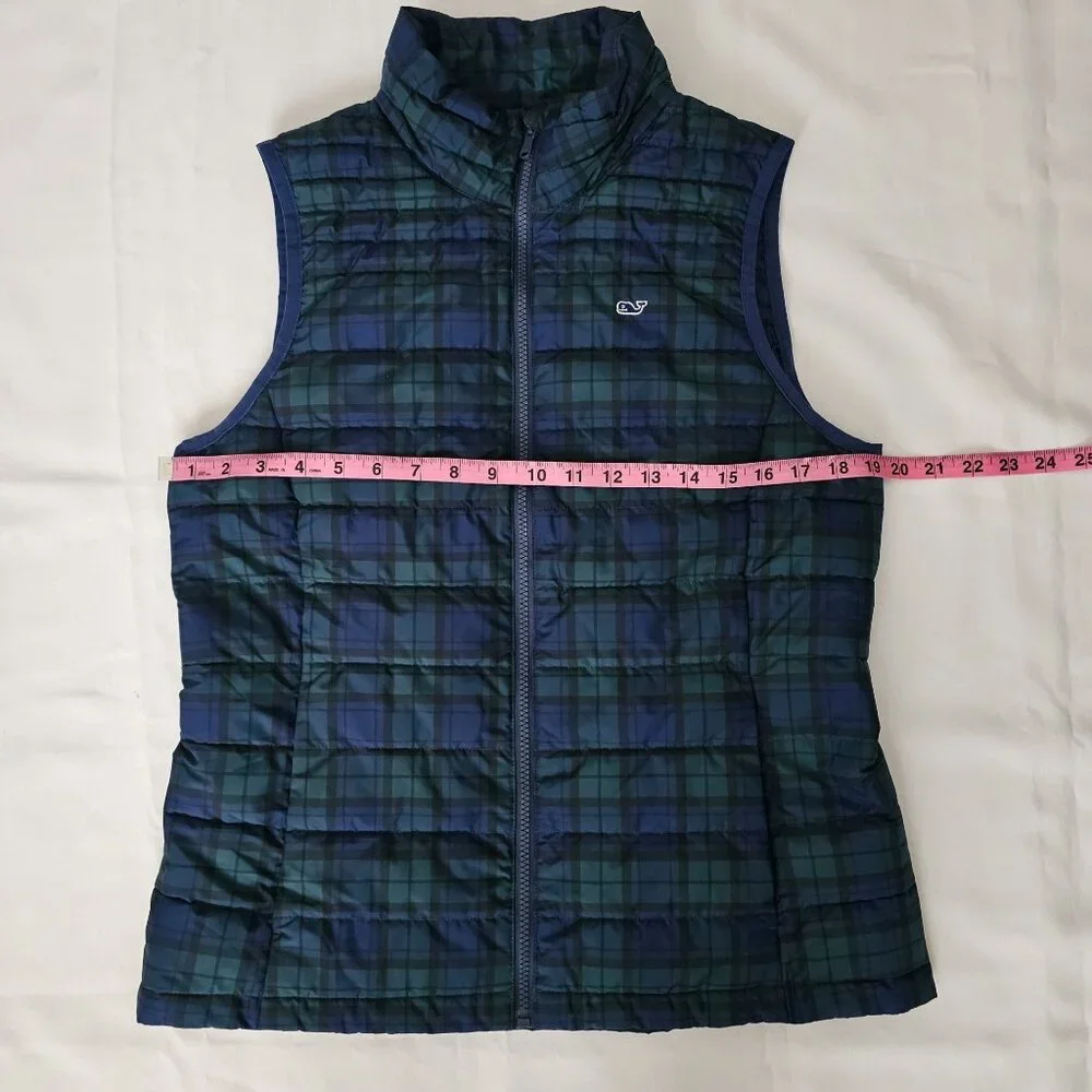 Vineyard Vines Women's Blue Green Tartan Plaid Puffer Vest Jacket Size Small - Picture 10 of 11